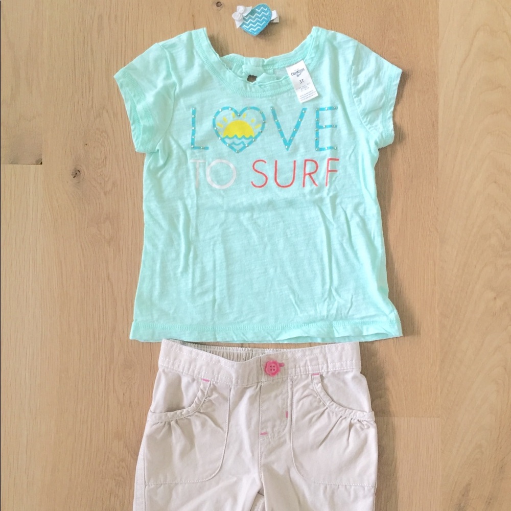 Love to Surf Tee, Khaki Shorts, & Hair Clip💛